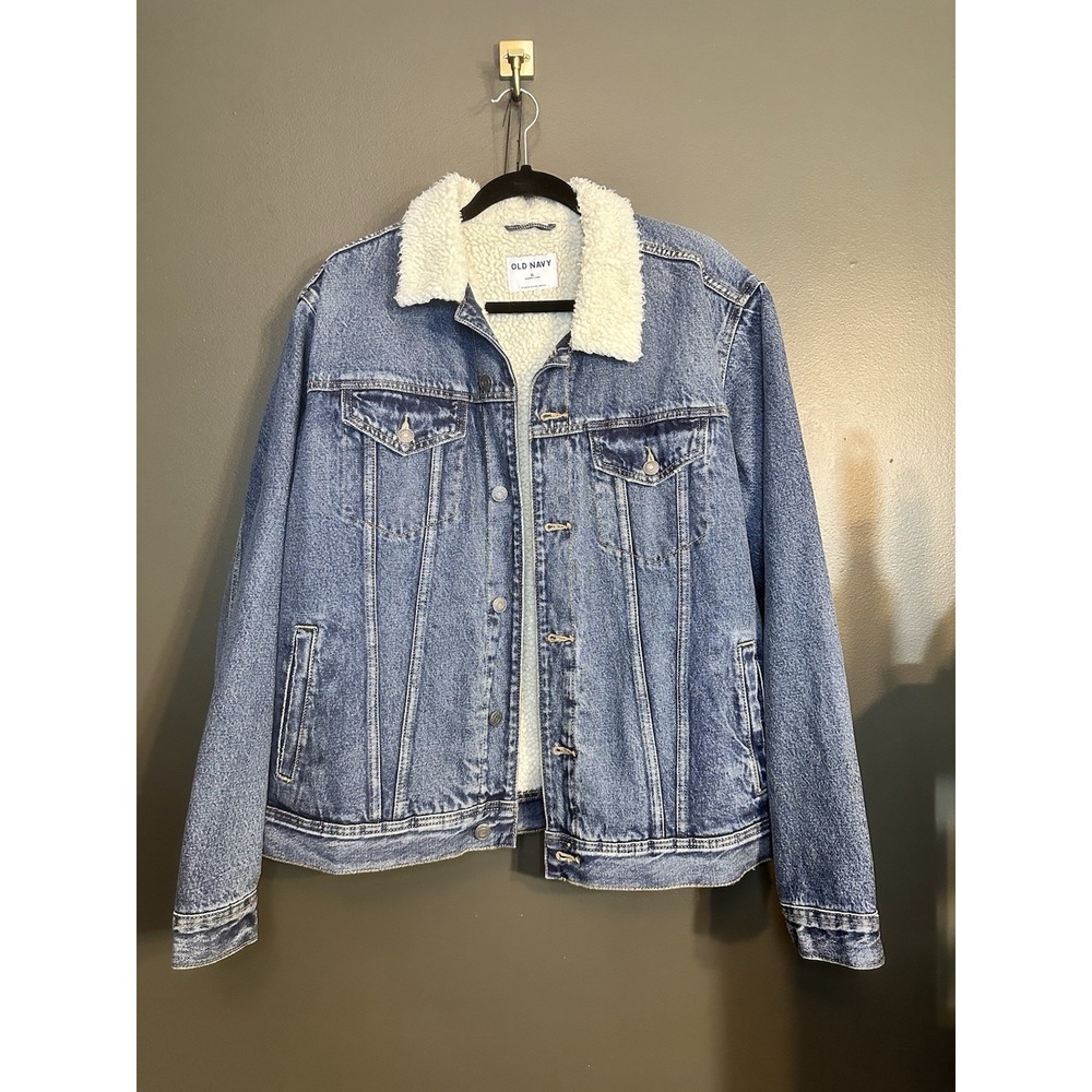 Old Navy Sherpa Lined Denim Jacket Mens Trucker Casual Jean Heavy Blue XL